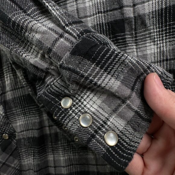 Wrangler Pearl Snap Flannel Shirt Long Sleeve Black Plaid 2XT Tall Cotton Adult - Picture 12 of 13